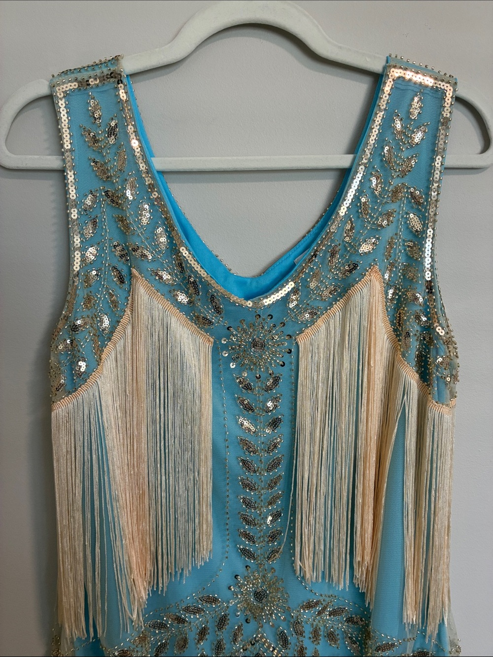 Vintage-Inspired Blue & Cream Fringe Flapper Dress - XL - Picture 5 of 8